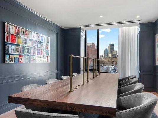 Dining room, Interior, Recessed Lighting, Wood Texture Flooring