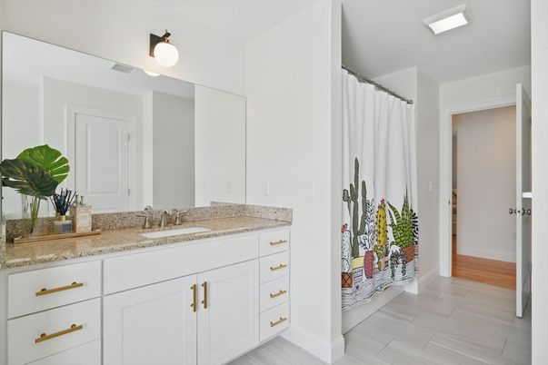 Bathroom, Dual Sink Vanities, Interior, Wood Texture Flooring