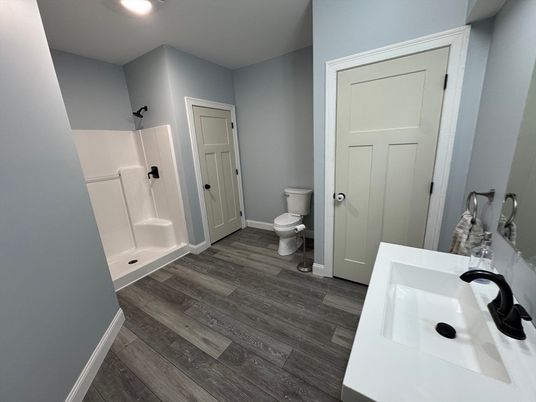 Bathroom, Interior, Recessed Lighting, Wood Texture Flooring