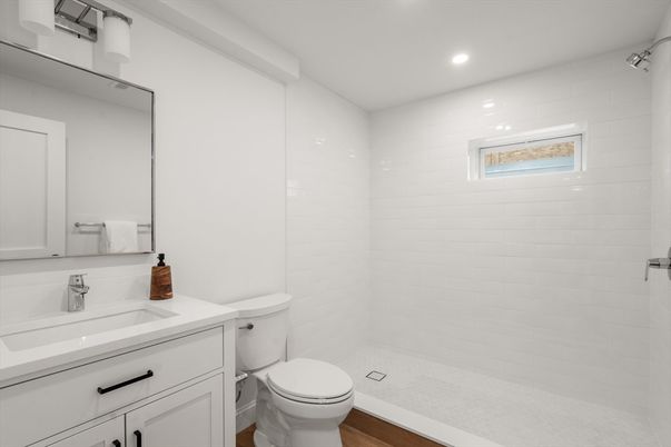Bathroom, Interior, Recessed Lighting, Wood Texture Flooring