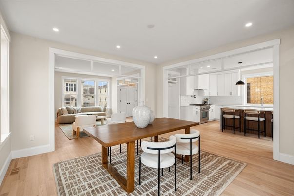 Dining room, Interior, Kitchen, Living room, Pendant Lights, Recessed Lighting, Wood Texture Flooring