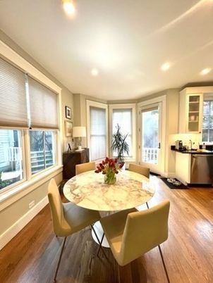 Dining room, Interior, Recessed Lighting, Wood Texture Flooring