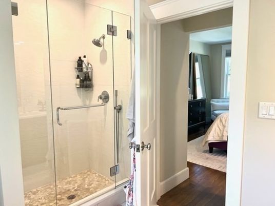 Bathroom, Bedroom, Glass Shower, Interior, Wood Texture Flooring
