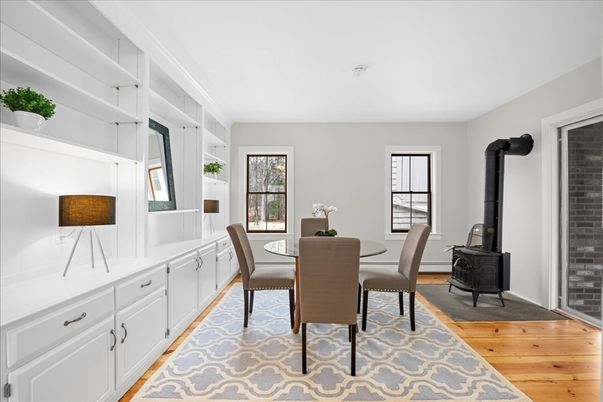 Dining room, Fireplace, Interior, Wood Texture Flooring