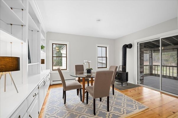 Dining room, Fireplace, Interior, Wood Texture Flooring