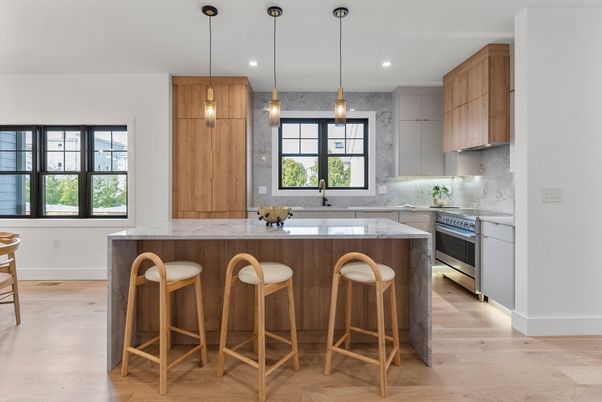 Interior, Kitchen, Pendant Lights, Recessed Lighting, Wood Texture Flooring