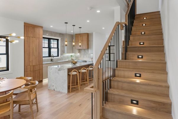 Interior, Kitchen, Pendant Lights, Recessed Lighting, Wood Texture Flooring