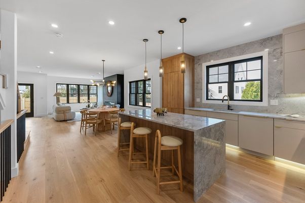 Dining room, Interior, Kitchen, Living room, Pendant Lights, Recessed Lighting, Wood Texture Flooring