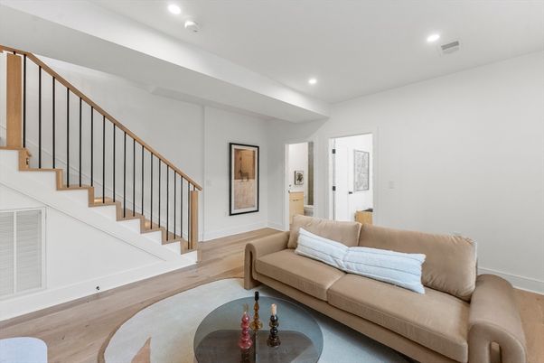Interior, Living room, Recessed Lighting, Wood Texture Flooring