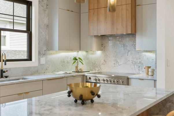 Interior, Kitchen, Marble Walls, Stainless Steel Appliances