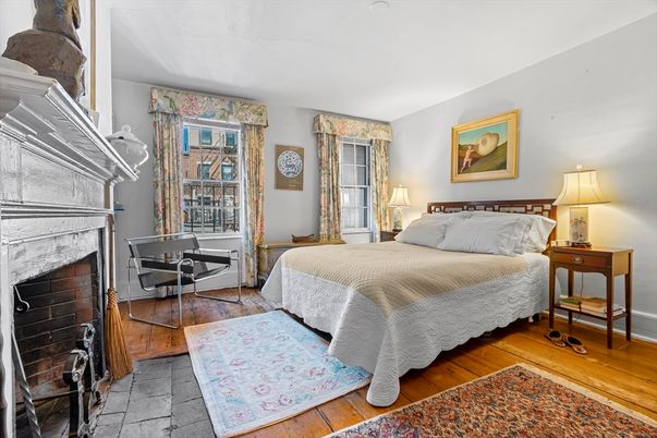 Bedroom, Fireplace, Interior, Wood Texture Flooring