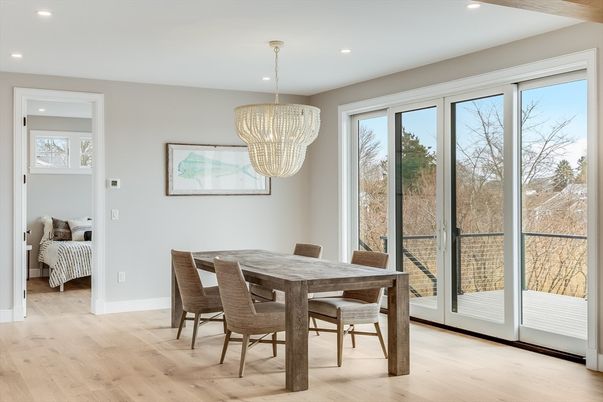 Chandelier, Dining room, Interior, Recessed Lighting, Wood Texture Flooring