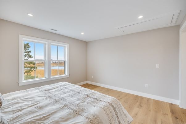 Bedroom, Interior, Recessed Lighting, Wood Texture Flooring