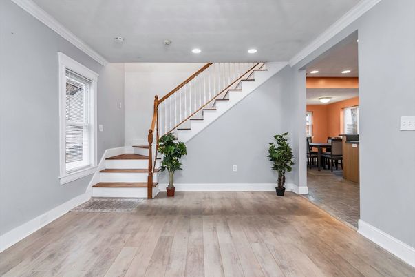 Dining room, Interior, Recessed Lighting, Wood Texture Flooring