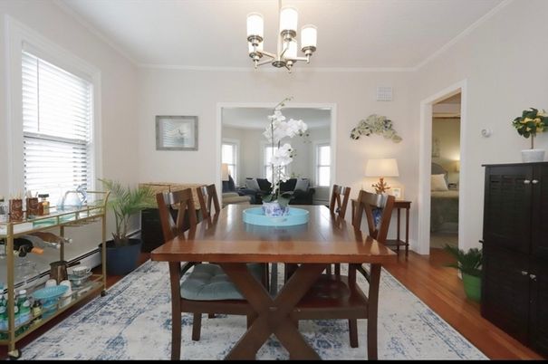 Chandelier, Dining room, Interior, Wood Texture Flooring