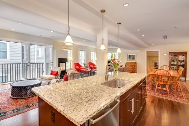 Dining room, Interior, Kitchen, Living room, Pendant Lights, Recessed Lighting, Wood Texture Flooring