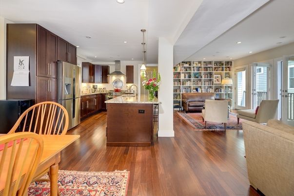 Interior, Kitchen, Living room, Pendant Lights, Recessed Lighting, Stainless Steel Appliances, Wood Texture Flooring