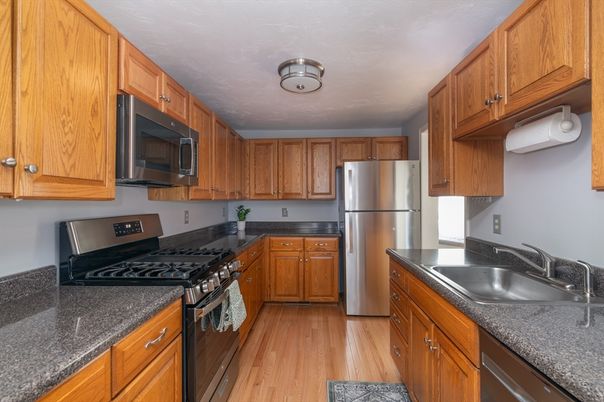 Interior, Kitchen, Stainless Steel Appliances, Wood Texture Flooring