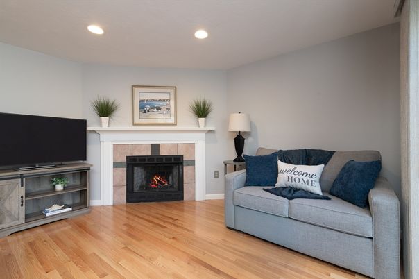 Fireplace, Interior, Recessed Lighting, Wood Texture Flooring