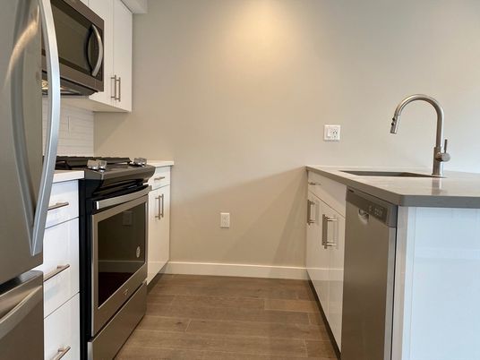 Interior, Kitchen, Stainless Steel Appliances, Wood Texture Flooring