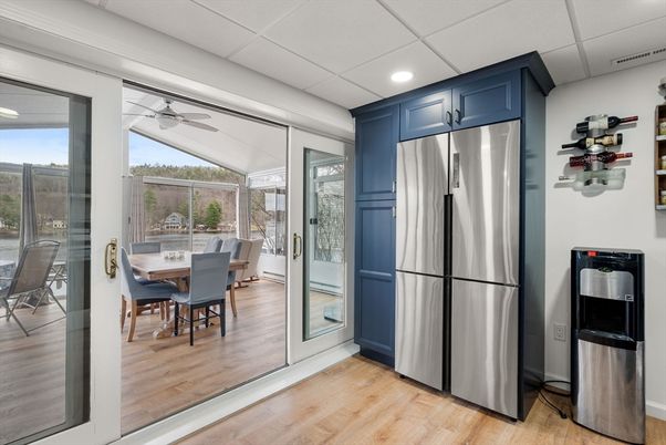Dining room, Interior, Kitchen, Recessed Lighting, Stainless Steel Appliances, Wood Texture Flooring