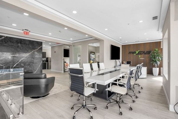 Home Office, Interior, Marble Walls, Recessed Lighting, Wood Texture Flooring