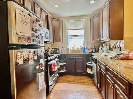 Interior, Kitchen, Recessed Lighting, Wood Texture Flooring