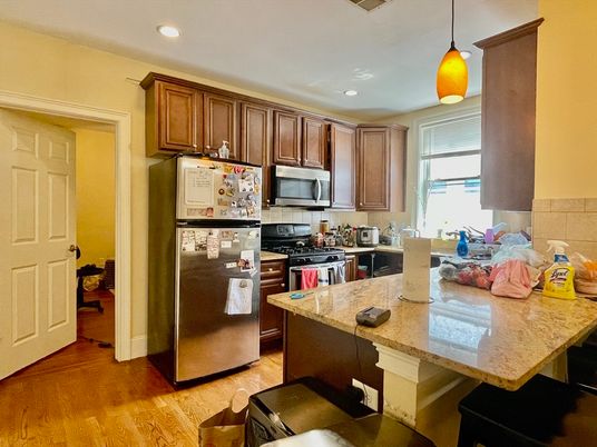 Interior, Kitchen, Pendant Lights, Recessed Lighting, Wood Texture Flooring