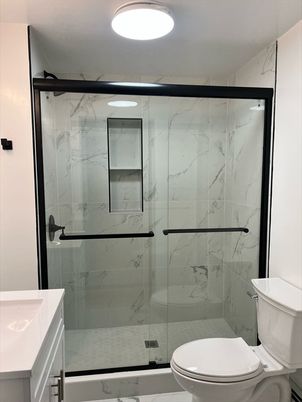 Bathroom, Glass Shower, Interior, Marble Walls