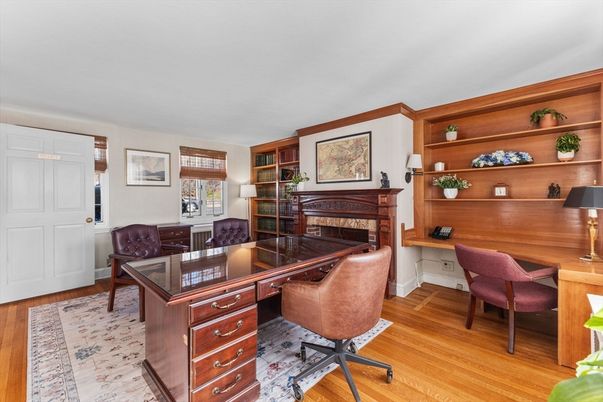 Fireplace, Home Office, Interior, Wood Texture Flooring