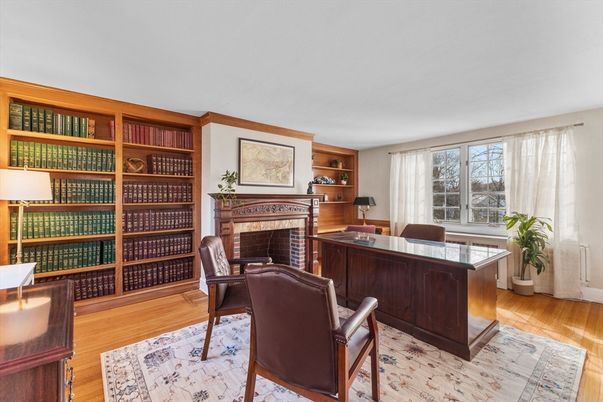 Fireplace, Home Office, Interior, Wood Texture Flooring