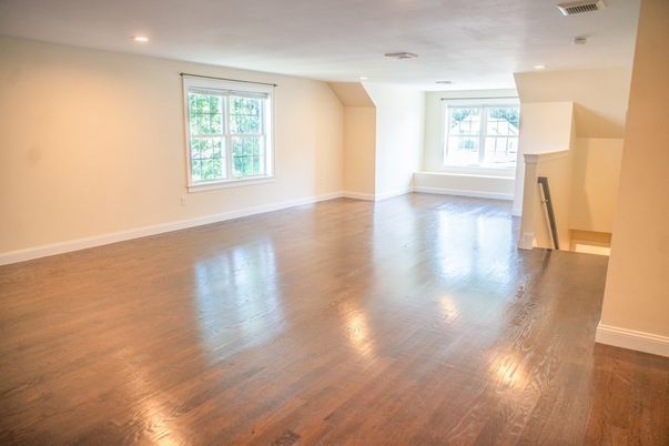 Empty room, Fireplace, Interior, Recessed Lighting, Wood Texture Flooring