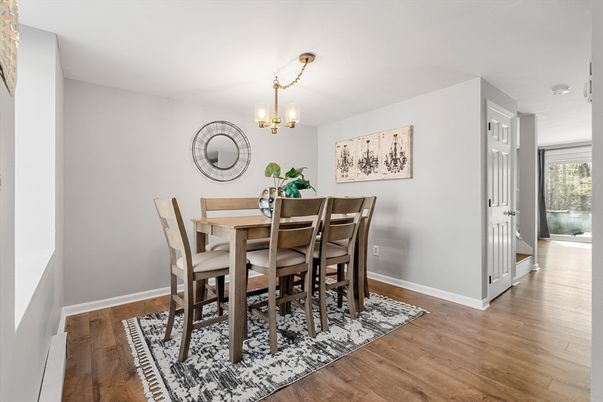 Chandelier, Dining room, Interior, Wood Texture Flooring