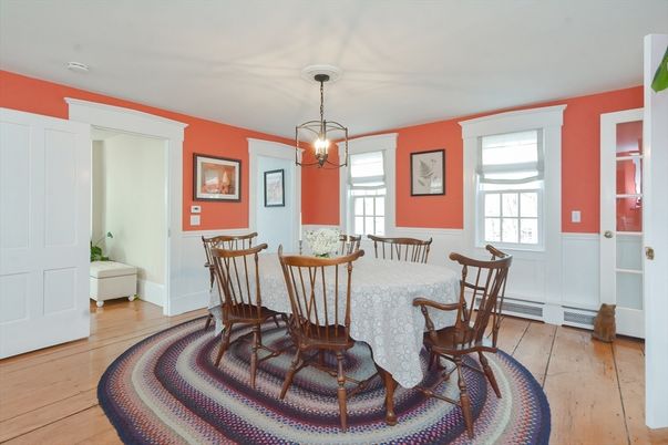 Dining room, Interior, Pendant Lights, Wood Texture Flooring