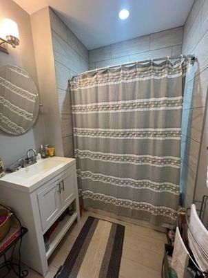 Bathroom, Interior, Recessed Lighting, Wood Texture Flooring