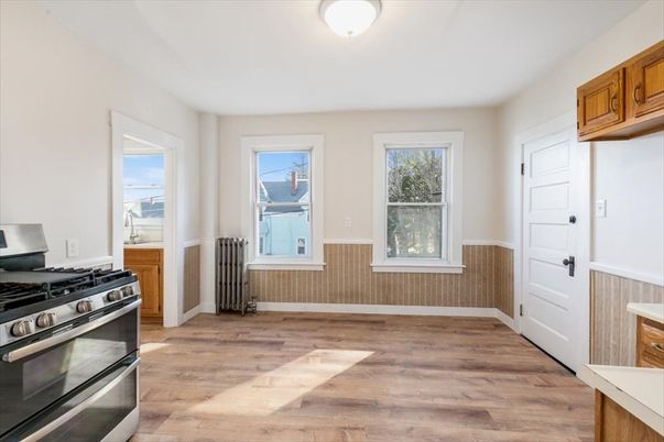Interior, Kitchen, Stainless Steel Appliances, Wood Texture Flooring