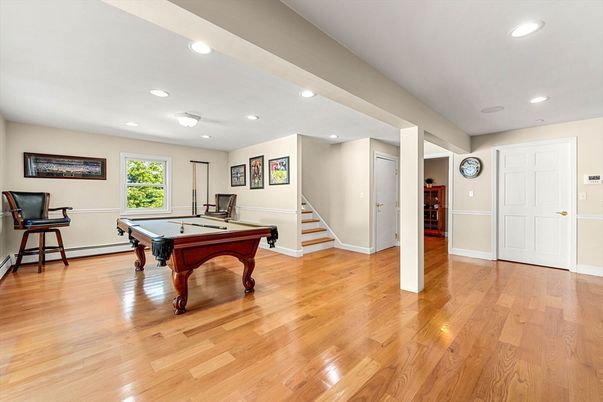 Billiard Table, Game Room, Interior, Recessed Lighting, Wood Texture Flooring