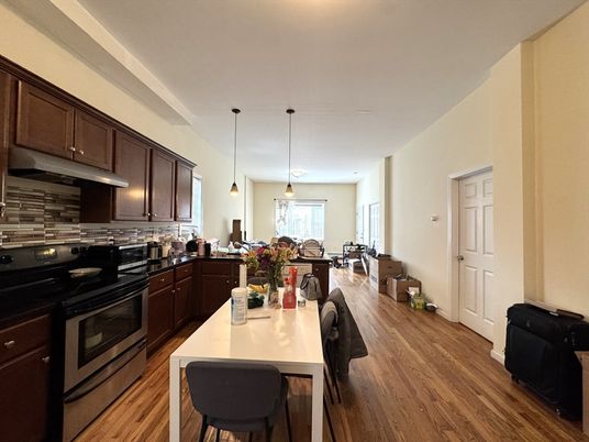 Dining room, Interior, Kitchen, Pendant Lights, Wood Texture Flooring