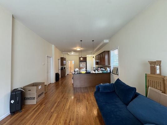 Interior, Kitchen, Living room, Pendant Lights, Wood Texture Flooring
