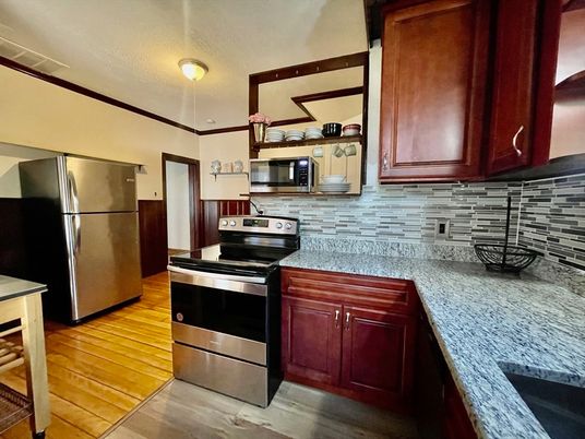 Interior, Kitchen, Stainless Steel Appliances, Wood Texture Flooring