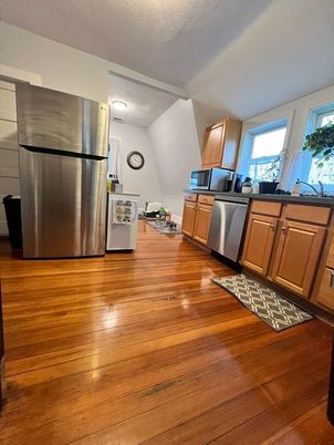 Interior, Kitchen, Stainless Steel Appliances, Wood Texture Flooring