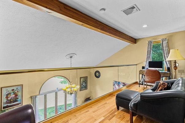 Home Office, Interior, Recessed Lighting, Wooden Beams, Wood Texture Flooring