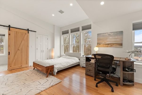 Bedroom, Home Office, Interior, Recessed Lighting, Wood Texture Flooring