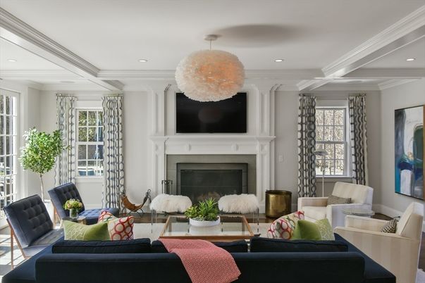 Fireplace, Interior, Living room, Pendant Lights, Recessed Lighting