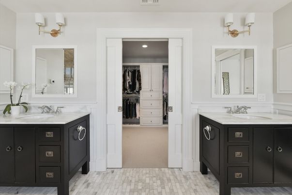 Bathroom, Dual Sink Vanities, Interior, Recessed Lighting, Walk-in Closets