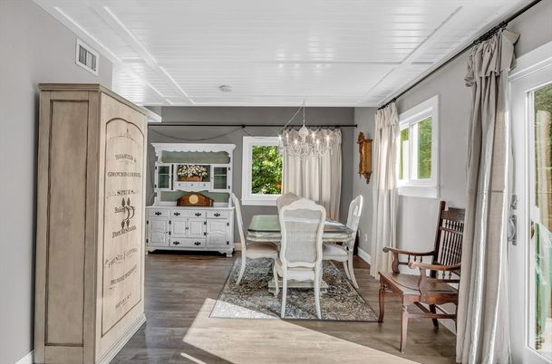 Chandelier, Dining room, Interior, Wood Texture Flooring