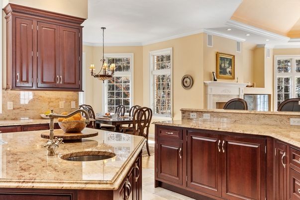 Chandelier, Dining room, Fireplace, Interior, Kitchen, Recessed Lighting