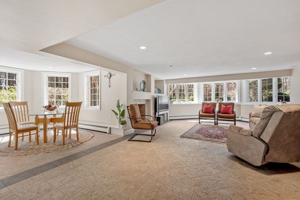 Dining room, Fireplace, Interior, Living room, Recessed Lighting