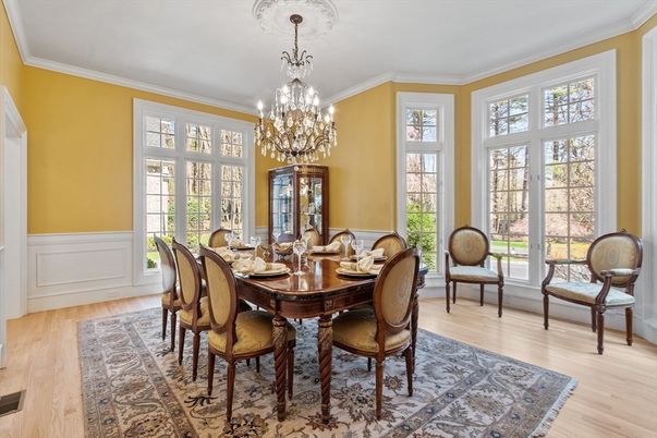 Chandelier, Dining room, Interior, Wood Texture Flooring