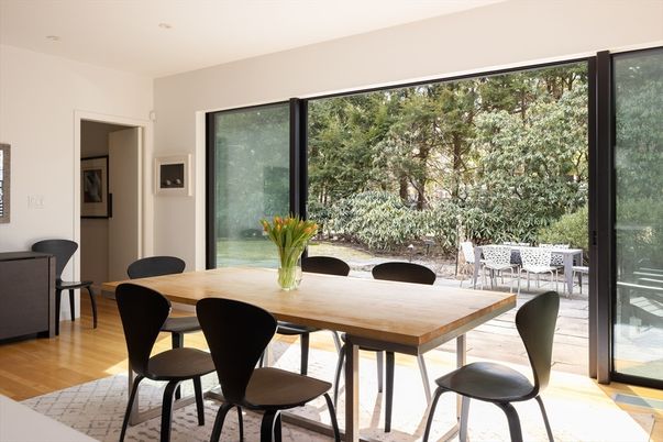 Dining room, Interior, Recessed Lighting, Wood Texture Flooring